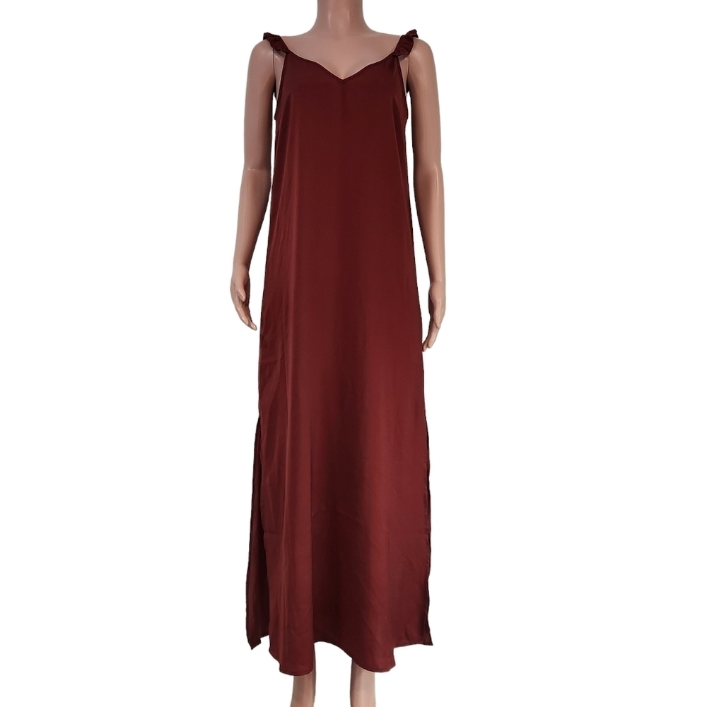 Express Ruffle Neck Low Back Midi-maxi Burnt Orange Slip Dress Sz S